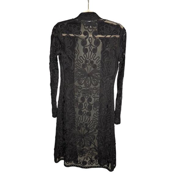 Cache Vintage NWT Long Black Sheer Textured Duster Cardigan EE27 - Picture 2 of 11